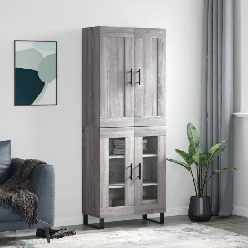 Trendy hoge kast in bewerkt hout met duurzame en stabiele afwerking - Grijs sonoma / 1 / 2 glazen deuren - Dressoirs &