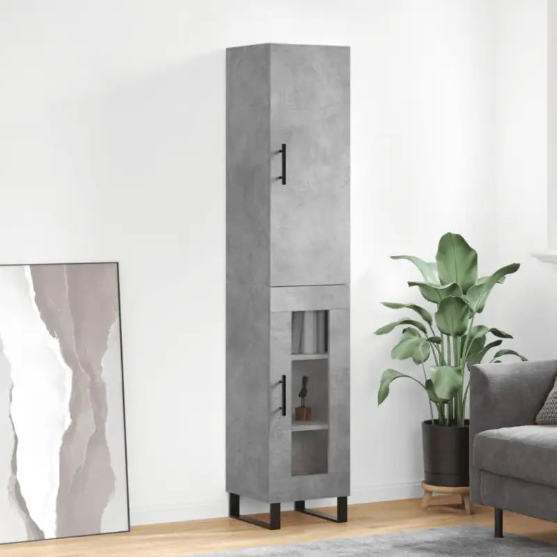 Trendy hoge kast in bewerkt hout met duurzame en stabiele kwaliteit - Betongrijs / 1 / 1 glazen deur - Dressoirs &