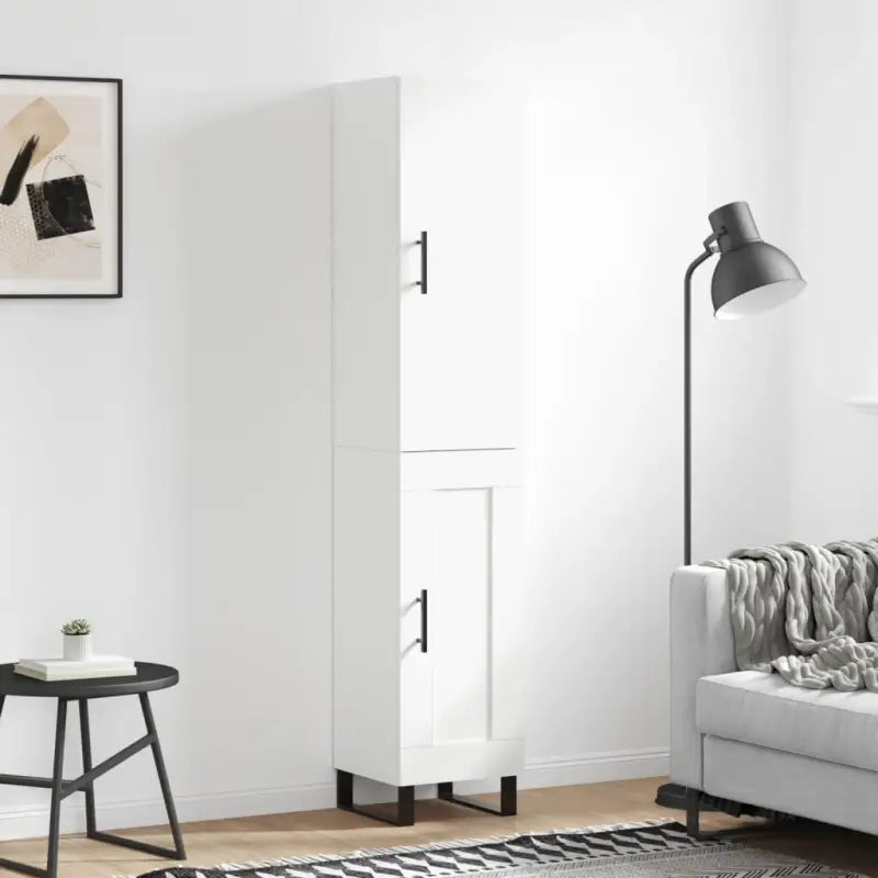 Trendy hoge kast in bewerkt hout met duurzame en stabiele kwaliteit - Wit / 1 / 1 houten deur - Dressoirs & buffetkasten