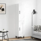 Trendy hoge kast in bewerkt hout met duurzame en stabiele kwaliteit - Hoogglans wit / 1 / 1 houten deur - Dressoirs &