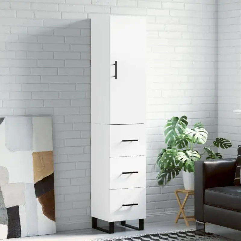 Trendy hoge kast in bewerkt hout met duurzame en stabiele kwaliteit - Wit / 1 / 3 lades - Dressoirs & buffetkasten