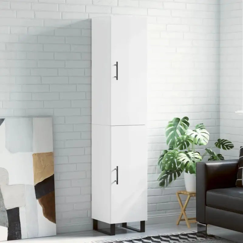 Trendy hoge kast in bewerkt hout met duurzame en stabiele kwaliteit - Hoogglans wit / 1 / 1 deur - Dressoirs &