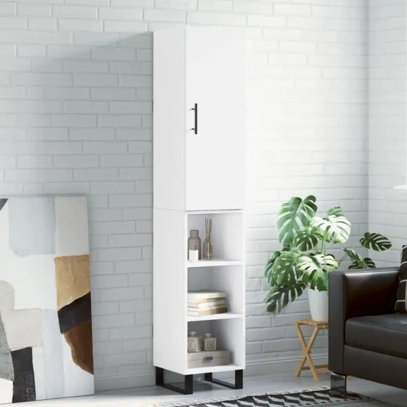 Trendy hoge kast in bewerkt hout met duurzame en stabiele kwaliteit - Wit / 1 / 3 schappen - Dressoirs & buffetkasten