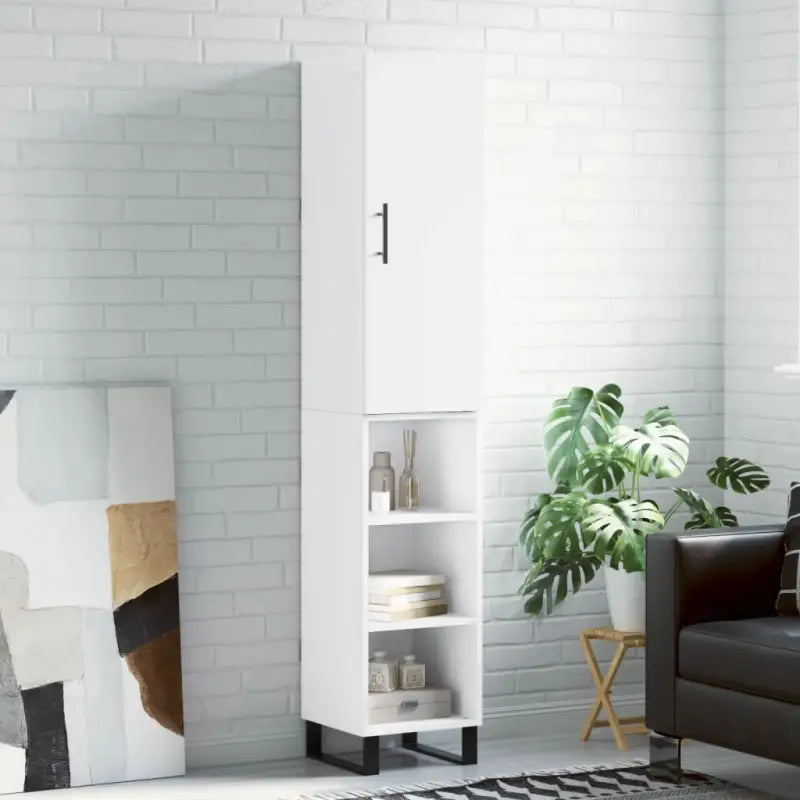 Trendy hoge kast in bewerkt hout met duurzame en stabiele kwaliteit - Hoogglans wit / 1 / 3 schappen - Dressoirs &