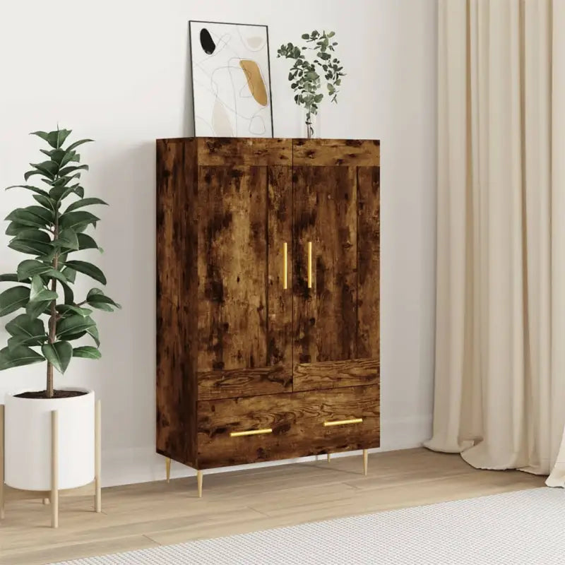 Trendy hoge kast met duurzaam bewerkt hout voor een unieke interieurstijl - Gerookt eiken / 1 - Dressoirs & buffetkasten
