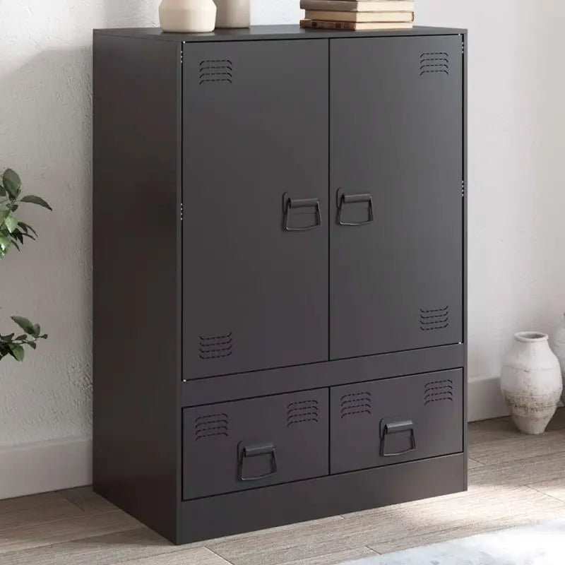 Trendy hoge kast met koudgewalst staal en unieke charme - Zwart / 1 - Dressoirs & buffetkasten