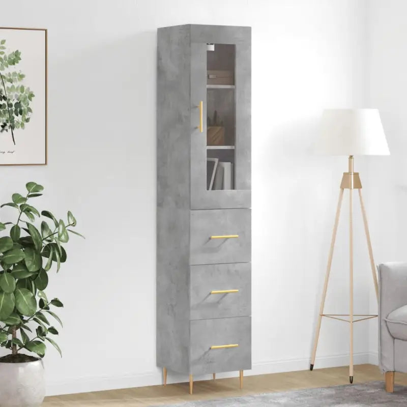 Trendy hoge kast van bewerkt hout met duurzame charme - Betongrijs / 1 / 3 lades - Dressoirs & buffetkasten