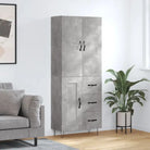Trendy hoge kast van bewerkt hout met duurzame charme - Betongrijs / 1 / 1 houten deur 3 lades - Dressoirs &
