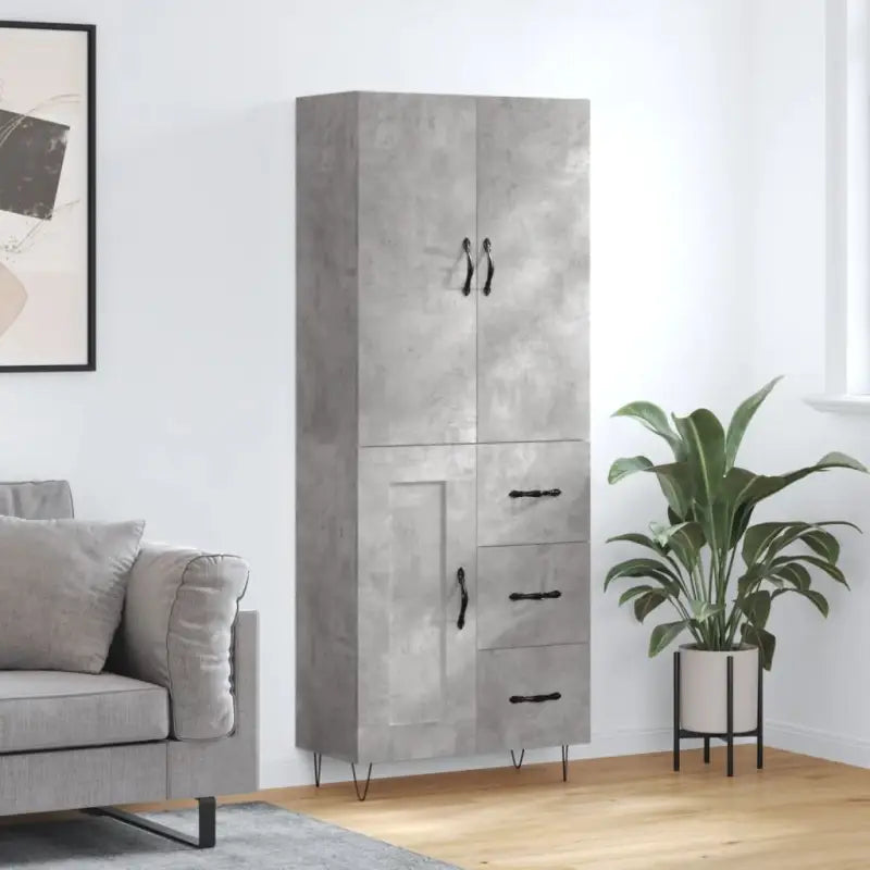 Trendy hoge kast van bewerkt hout met duurzame charme - Betongrijs / 1 / 1 houten deur 3 lades - Dressoirs &