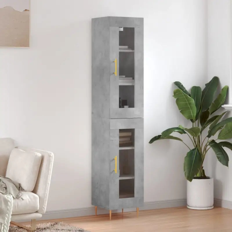 Trendy hoge kast van bewerkt hout met duurzame charme - Betongrijs / 1 / 1 glazen deur - Dressoirs & buffetkasten