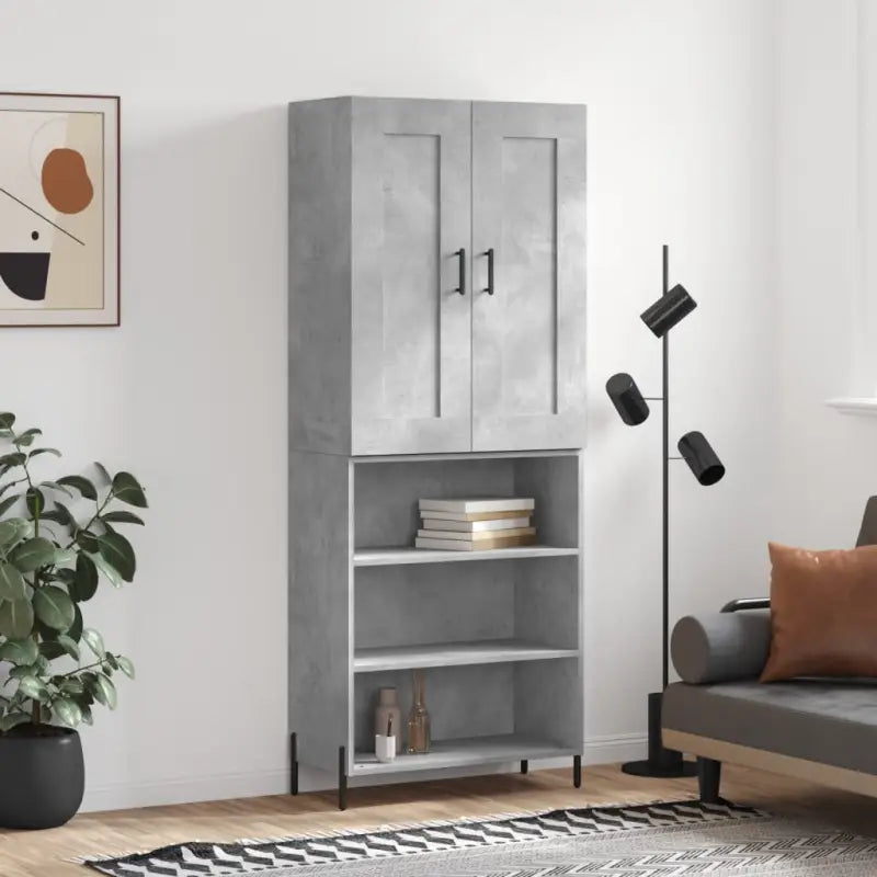 Trendy hoge kast van bewerkt hout met duurzame charme - Betongrijs / 1 / 3 schappen - Dressoirs & buffetkasten