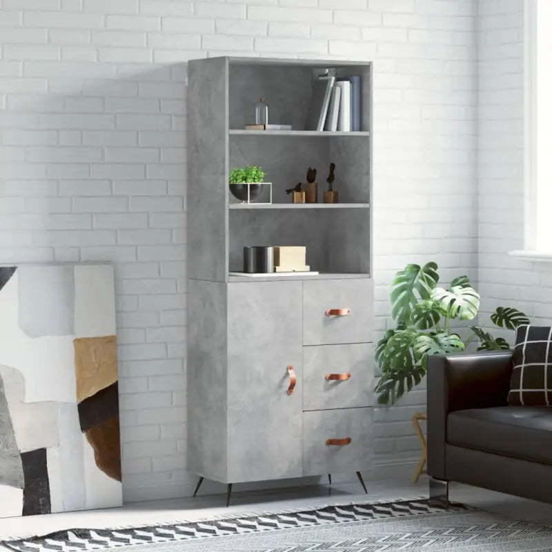 Trendy hoge kast van bewerkt hout met duurzame charme - Betongrijs / 1 / 1 deur 3 lades - Dressoirs & buffetkasten