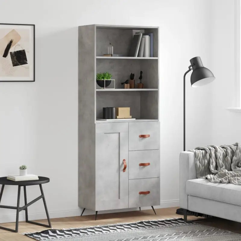 Trendy hoge kast van bewerkt hout met duurzame charme - Betongrijs / 1 / 1 houten deur 3 lades - Dressoirs &