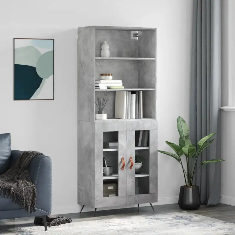 Trendy hoge kast van bewerkt hout met duurzame charme - Betongrijs / 1 / 2 glazen deuren - Dressoirs & buffetkasten