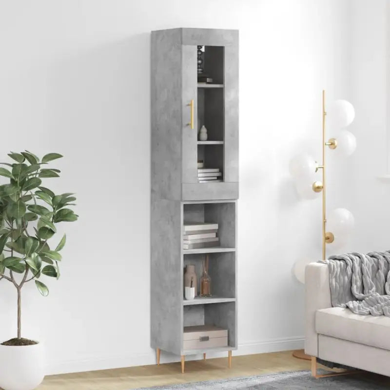 Trendy hoge kast van bewerkt hout met duurzame charme - Betongrijs / 1 / 3 schappen - Dressoirs & buffetkasten