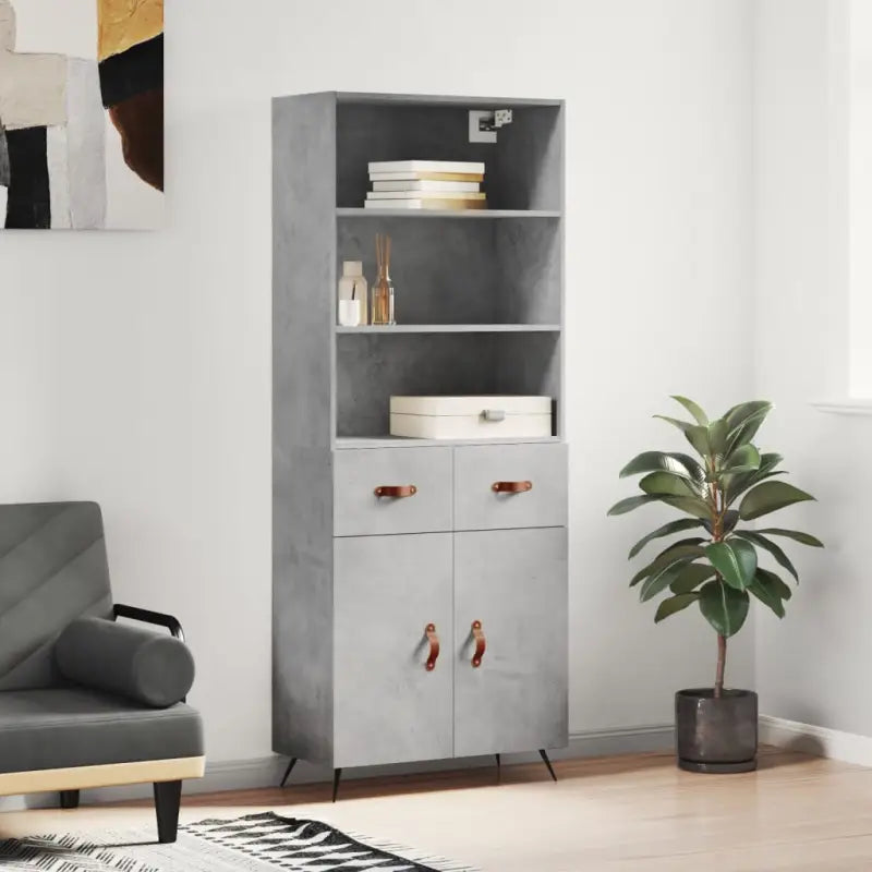 Trendy hoge kast van bewerkt hout met duurzame charme - Betongrijs / 1 / 2 deuren 2 lades - Dressoirs & buffetkasten