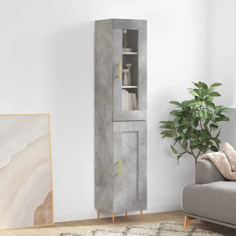 Trendy hoge kast van bewerkt hout met duurzame charme - Betongrijs / 1 / 1 houten deur - Dressoirs & buffetkasten