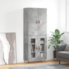 Trendy hoge kast van bewerkt hout met duurzame charme - Betongrijs / 1 / 2 glazen deuren - Dressoirs & buffetkasten