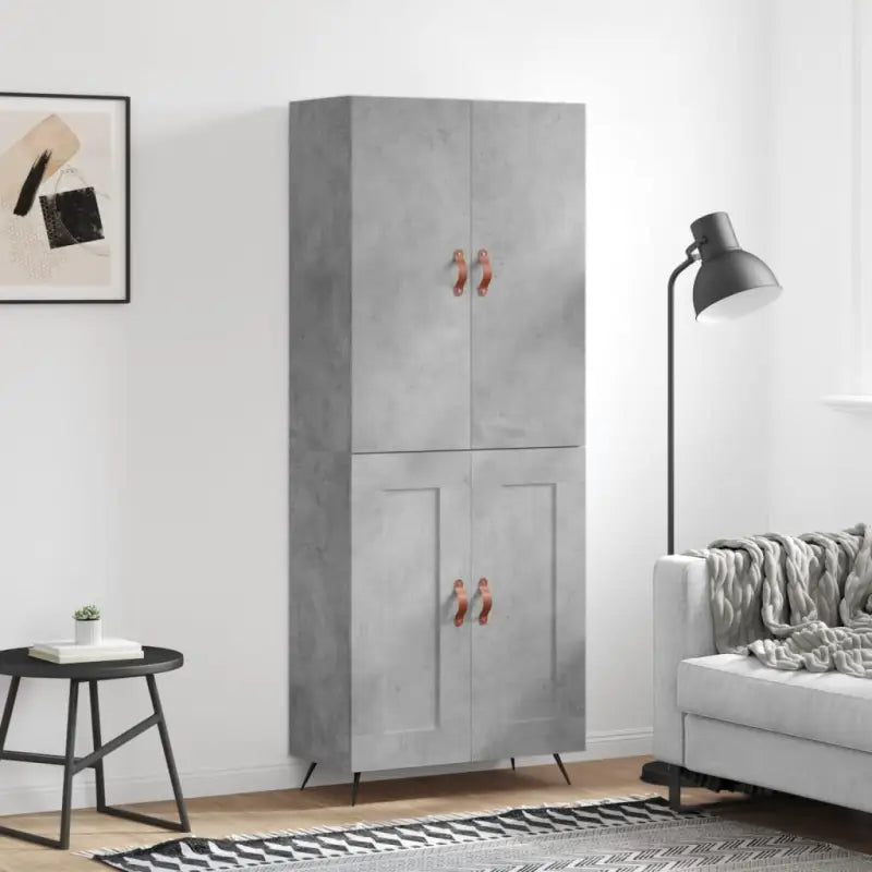 Trendy hoge kast van bewerkt hout met duurzame charme - Betongrijs / 1 / 2 houten deuren - Dressoirs & buffetkasten