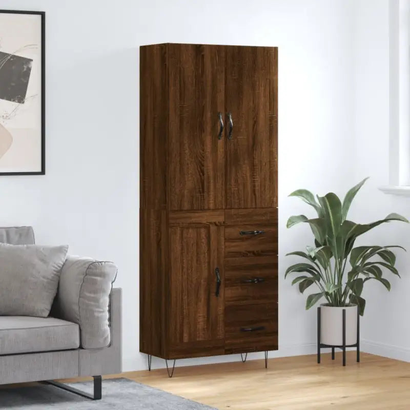 Trendy hoge kast van bewerkt hout met duurzame charme - bruin eikenkleur / 1 / 1 houten deur 3 lades - Dressoirs &