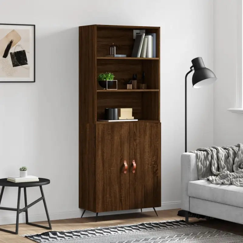 Trendy hoge kast van bewerkt hout met duurzame charme - bruin eikenkleur / 1 / 2 deuren - Dressoirs & buffetkasten