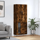 Trendy hoge kast van bewerkt hout met duurzame charme - Gerookt eiken / 1 / 1 glazen deur 3 lades - Dressoirs &