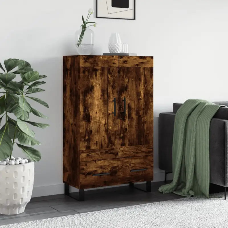 Trendy hoge kast van bewerkt hout met duurzame charme - Gerookt eiken / 1 - Dressoirs & buffetkasten