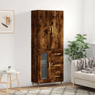 Trendy hoge kast van bewerkt hout met duurzame charme - Gerookt eiken / 1 / 1 glazen deur 3 lades - Dressoirs &