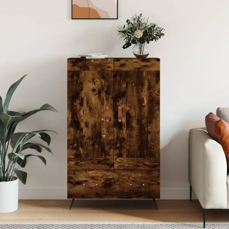 Trendy hoge kast van bewerkt hout met duurzame charme - Gerookt eiken / 1 - Dressoirs & buffetkasten