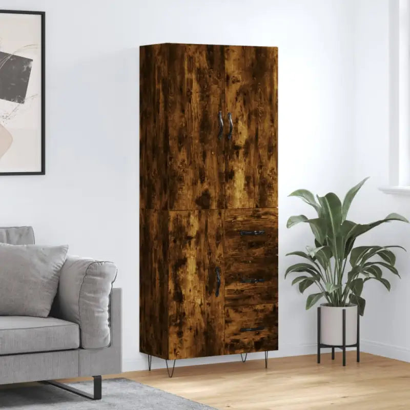 Trendy hoge kast van bewerkt hout met duurzame charme - Gerookt eiken / 1 / 1 deur 3 lades - Dressoirs & buffetkasten