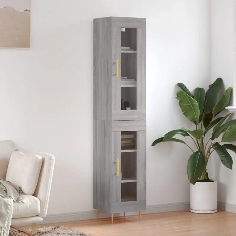 Trendy hoge kast van bewerkt hout met duurzame charme - Grijs sonoma / 1 / 1 glazen deur - Dressoirs & buffetkasten
