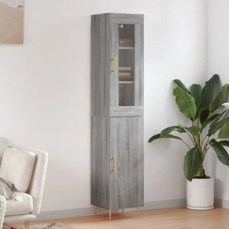 Trendy hoge kast van bewerkt hout met duurzame charme - Grijs sonoma / 1 / 1 deur - Dressoirs & buffetkasten
