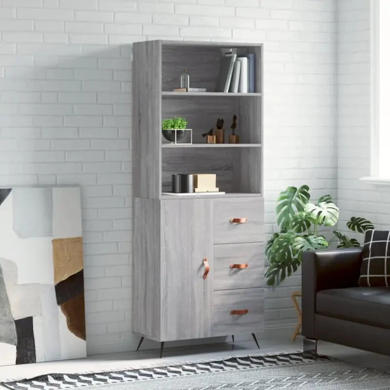 Trendy hoge kast van bewerkt hout met duurzame charme - Grijs sonoma / 1 / 1 deur 3 lades - Dressoirs & buffetkasten