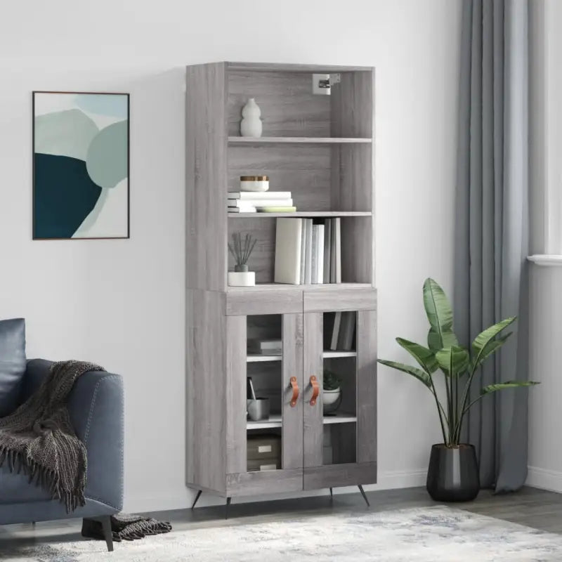 Trendy hoge kast van bewerkt hout met duurzame charme - Grijs sonoma / 1 / 2 glazen deuren - Dressoirs & buffetkasten