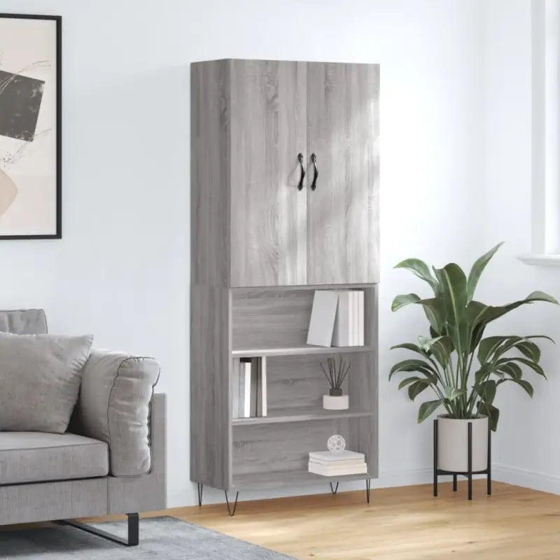 Trendy hoge kast van bewerkt hout met duurzame charme - Grijs sonoma / 1 / 3 schappen - Dressoirs & buffetkasten