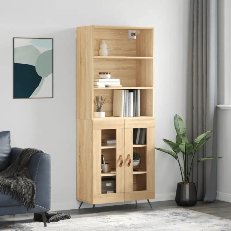 Trendy hoge kast van bewerkt hout met duurzame charme - Sonoma eiken / 1 / 2 glazen deuren - Dressoirs & buffetkasten