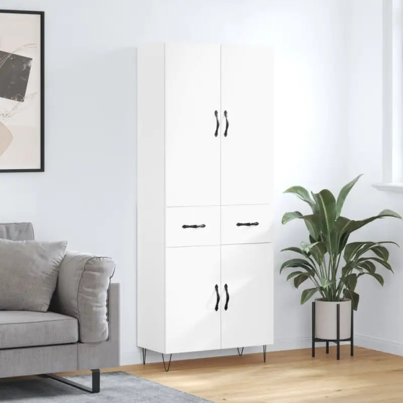 Trendy hoge kast van bewerkt hout met duurzame charme - Wit / 1 / 2 deuren 2 lades - Dressoirs & buffetkasten