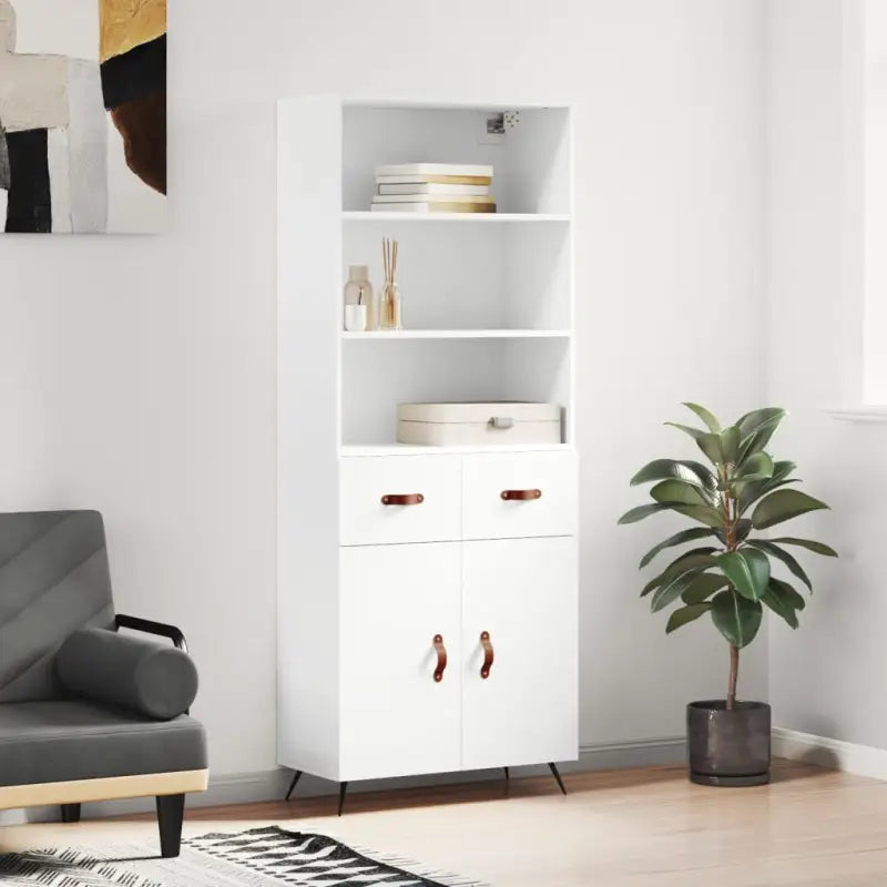 Trendy hoge kast van bewerkt hout met duurzame charme - Wit / 1 / 2 deuren 2 lades - Dressoirs & buffetkasten