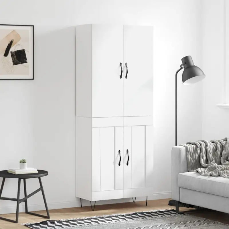 Trendy hoge kast van bewerkt hout met duurzame charme - Wit / 1 / 2 houten deuren - Dressoirs & buffetkasten