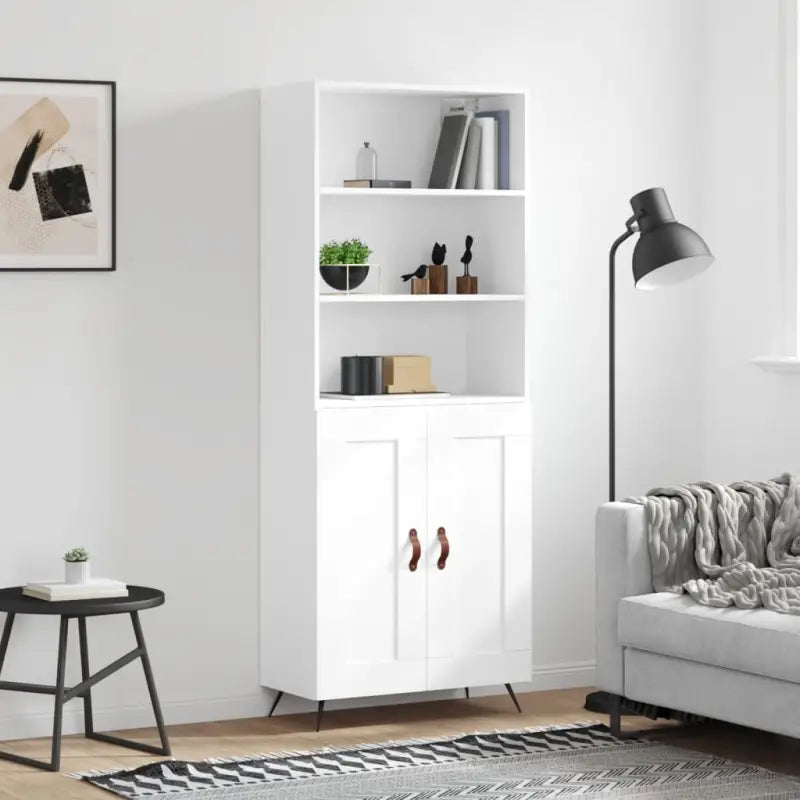 Trendy hoge kast van bewerkt hout met duurzame charme - Wit / 1 / 2 houten deuren - Dressoirs & buffetkasten