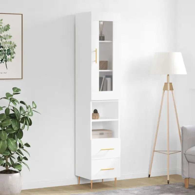 Trendy hoge kast van bewerkt hout met duurzame charme - Wit / 1 / 2 lades 2 schappen - Dressoirs & buffetkasten