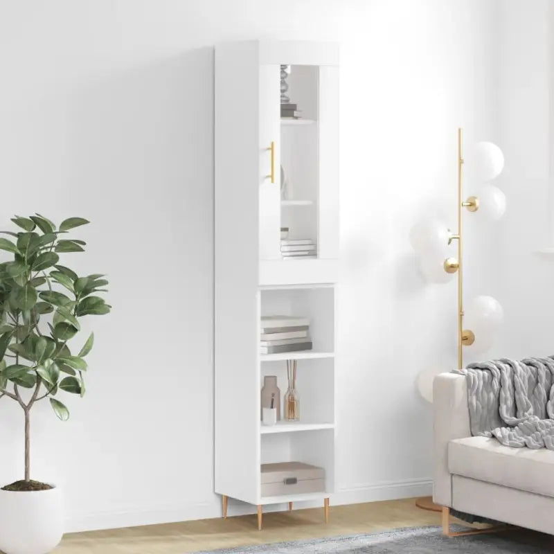 Trendy hoge kast van bewerkt hout met duurzame charme - Wit / 1 / 3 schappen - Dressoirs & buffetkasten