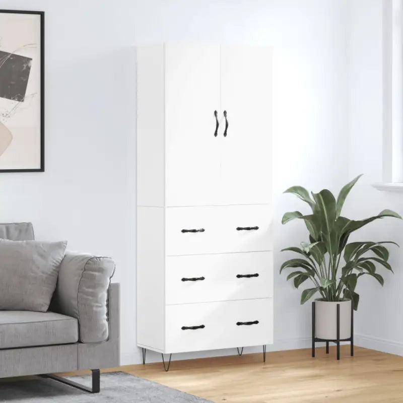 Trendy hoge kast van bewerkt hout met duurzame charme - Wit / 1 / 3 lades - Dressoirs & buffetkasten