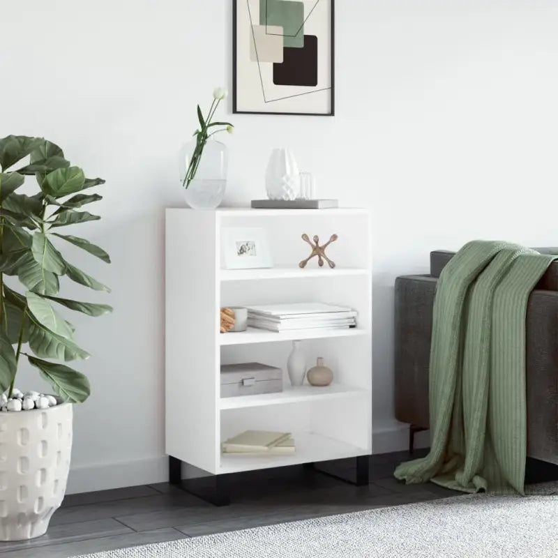 Trendy hoge kast van bewerkt hout met duurzame charme - Wit / 1 - Dressoirs & buffetkasten