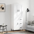 Trendy hoge kast van bewerkt hout met duurzame charme - Wit / 1 / 1 deur 3 lades - Dressoirs & buffetkasten