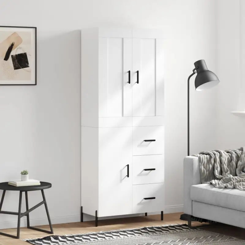 Trendy hoge kast van bewerkt hout met duurzame charme - Wit / 1 / 1 deur 3 lades - Dressoirs & buffetkasten