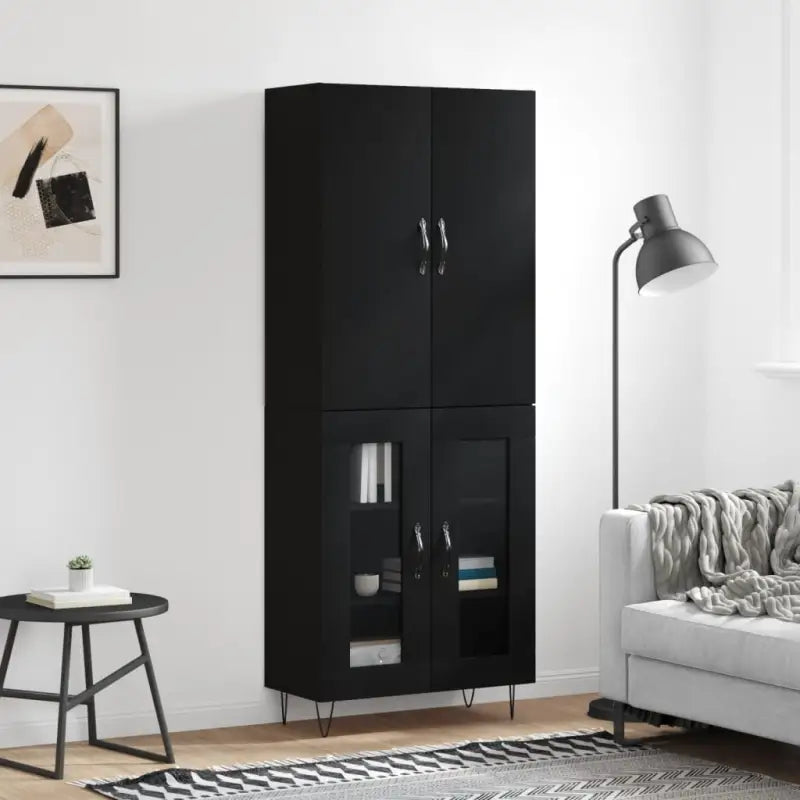Trendy hoge kast van bewerkt hout met duurzame charme - Zwart / 1 / 2 glazen deuren - Dressoirs & buffetkasten
