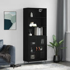 Trendy hoge kast van bewerkt hout met duurzame charme - Zwart / 1 / 2 glazen deuren - Dressoirs & buffetkasten