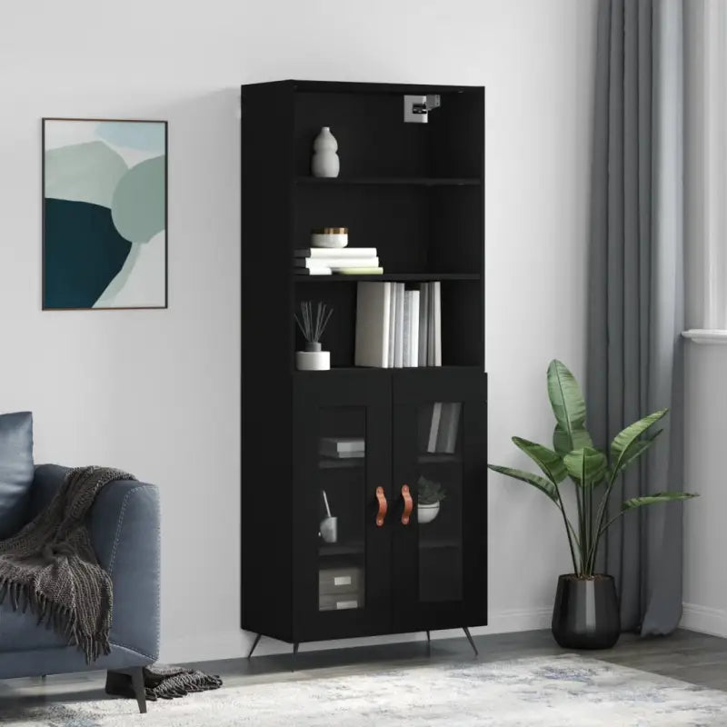 Trendy hoge kast van bewerkt hout met duurzame charme - Zwart / 1 / 2 glazen deuren - Dressoirs & buffetkasten