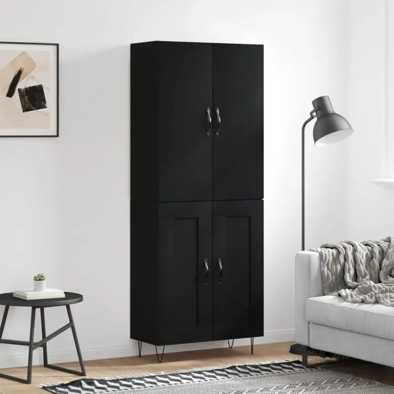 Trendy hoge kast van bewerkt hout met duurzame charme - Zwart / 1 / 2 houten deuren - Dressoirs & buffetkasten